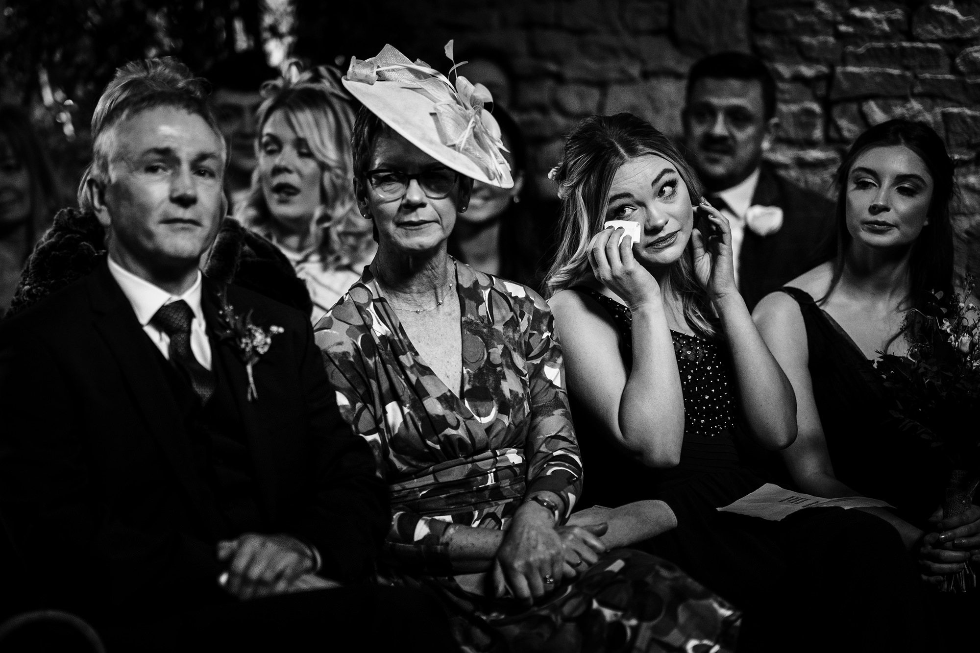 Wedding guest crying during the ceremony