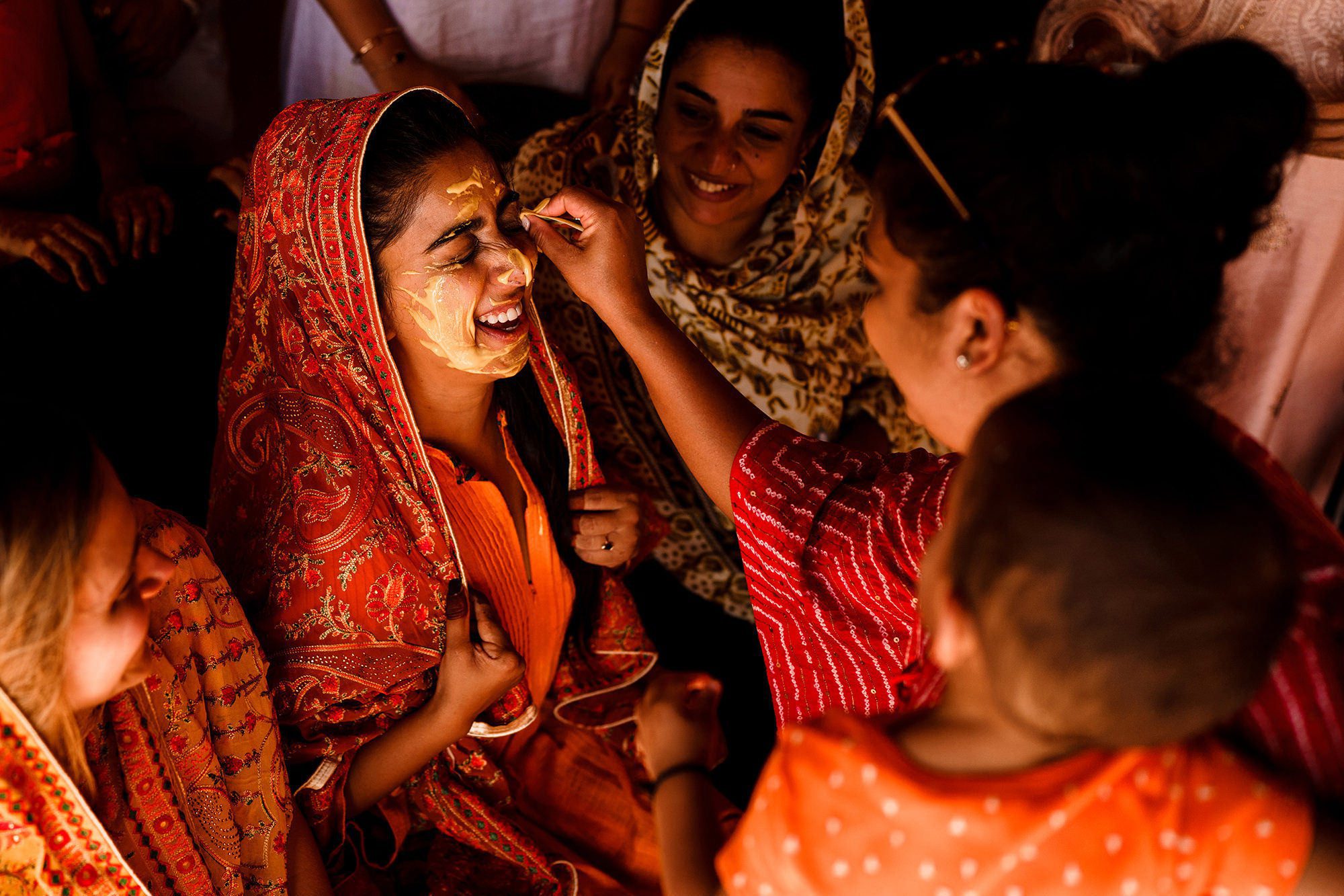 Bride during morning preparations in a candid wedding photograph