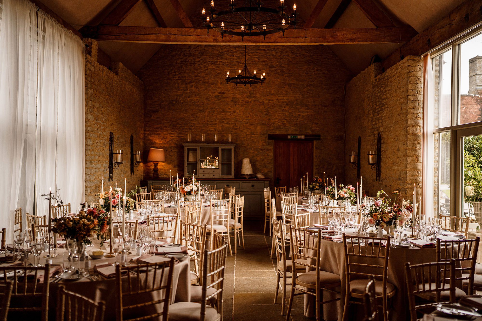 Wedding reception tables and styling at a Cotswolds wedding venue