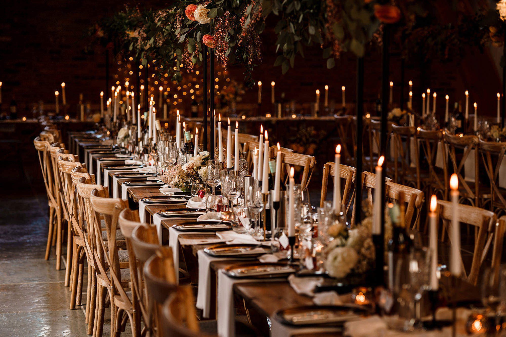 Elegant wedding breakfast styling