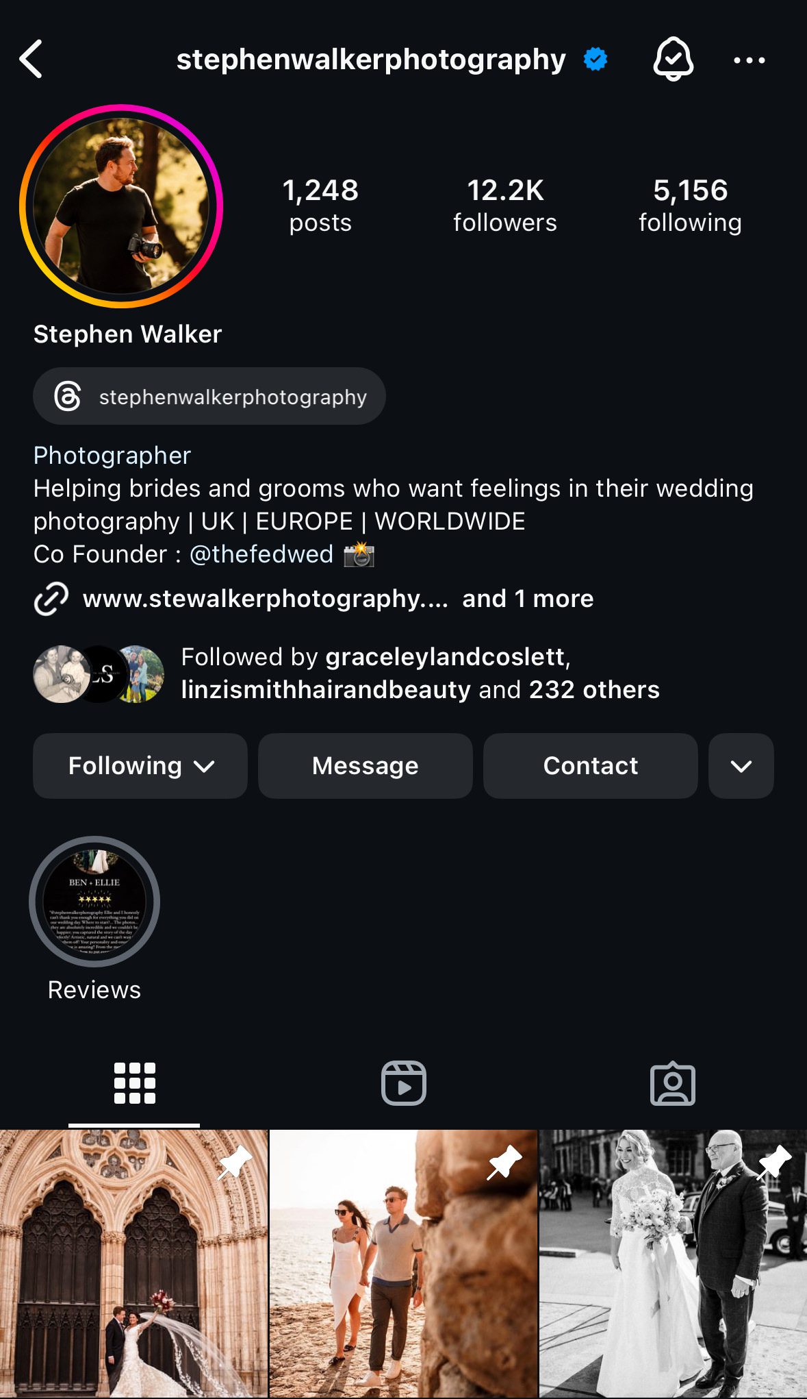 Instagram grid showing natural wedding photography moments