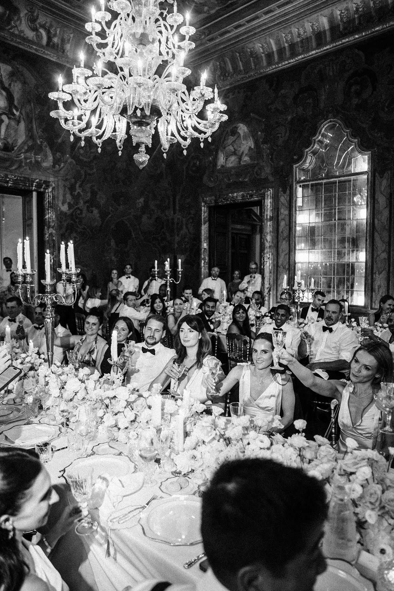 Reception room atmosphere during speeches at Villa Erba